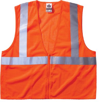 GloWear 8210Z Type R Class 2 Economy Vest with Pocket, Zipper Closure, L/XL, Orange 150-21045