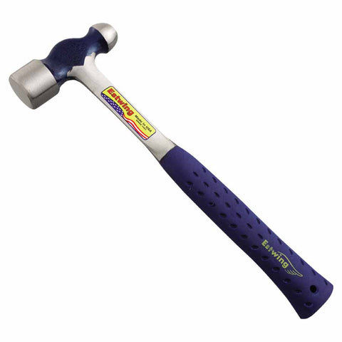 Ball Pein Hammer, Straight Blue Shock Reduction Grip Handle, 13.5 in Overall L, 24 oz Steel Head 268-E3-24BP