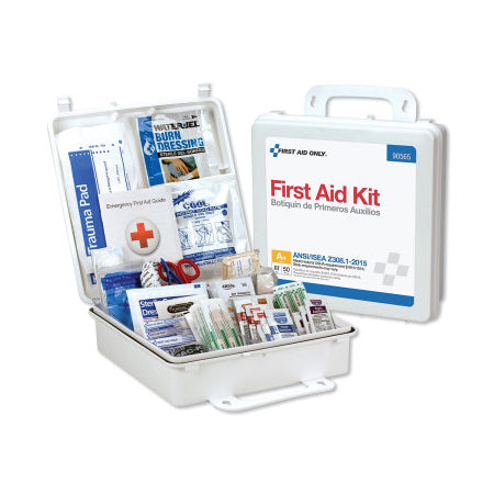 50 Person Bulk Plastic First Aid Kit, Weatherproof, Wall Mount, Carry Handle 579-90565