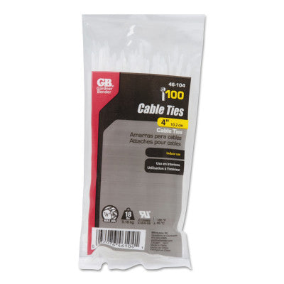 Miniature Cable Ties, 18 lb Tensile Strength, 4 in L, Natural, 100/Bag 623-46-104