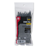 Miniature Cable Ties, 18 lb Tensile Strength, 4 in L, Black, 100/Bag 623-46-104UVB
