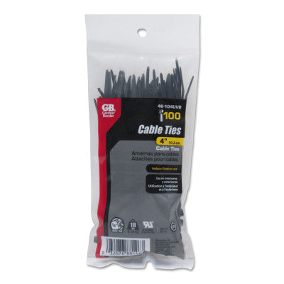 Miniature Cable Ties, 18 lb Tensile Strength, 4 in L, Black, 100/Bag 623-46-104UVB