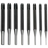 8 Pc. Drive Pin Punch Set, Round, English, Plastic Case 318-SPC75