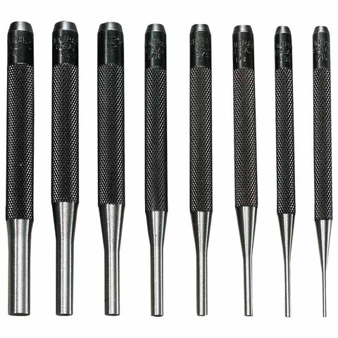 8 Pc. Drive Pin Punch Set, Round, English, Plastic Case 318-SPC75