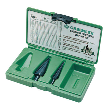 Kwik Stepper Step Bit Kit, 1/8 in to 1-1/8 in Cutting dia, 3 to 13 Steps, Case 332-35884C