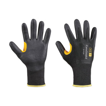 CoreShield A2/B Coated Cut Resistant Gloves, 8/M, HPPE Black Liner, Nitrile Micro-Foam Black Coating, 13 ga 582-22-7513B/8M