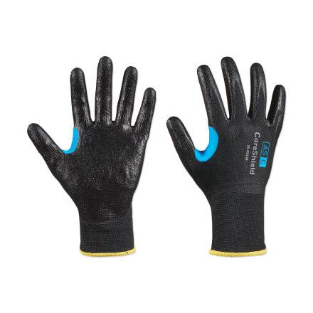 CoreShield A5/E Coated Cut Resistant Gloves, 9/L, HPPE/SS, Smooth Nitrile, 13 ga, Black 582-25-0913B/9L