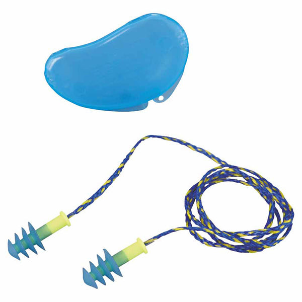Fusion Multiple-Use Earplug, Thermoplastic Elastomer, Blue/Yellow, Corded 154-FUS30-HP
