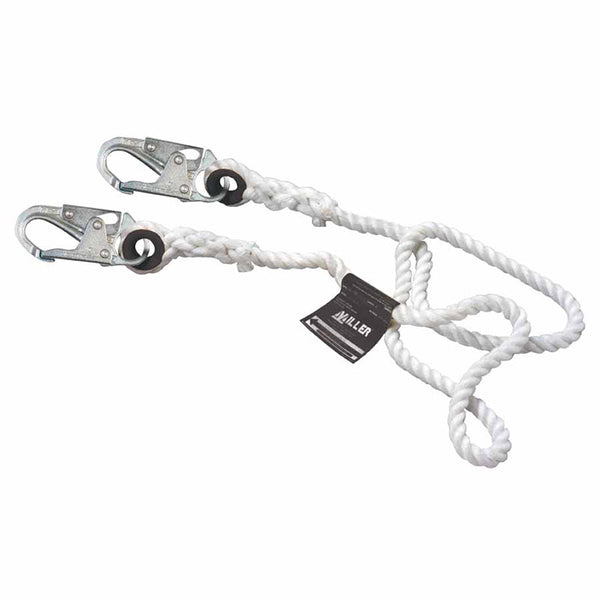 Rope Lanyard, 50 ft, Harness; Anchorage Connection, 2 Locking Snap Hooks, Yellow 493-201RLS-2-Z7/50FTWH