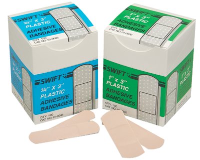 Adhesive Bandage, 3/4 in x 3 in Strips, Plastic 714-010045