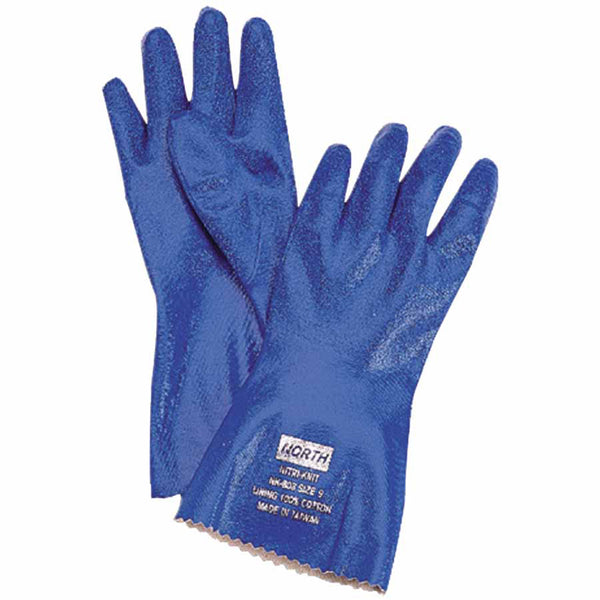 Nitri-Knit Supported Nitrile Gloves, Pinked Cuff, Interlock Lined, Size 9, Blue 068-NK803/9