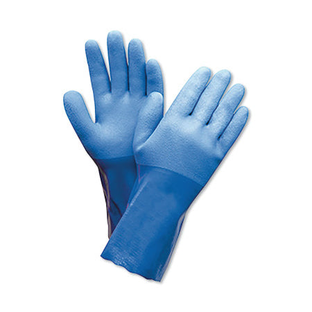 PowerCoat PVC Coated Chemical Resistant Gloves, Blue/White, Rough, X-Large 582-660-XL