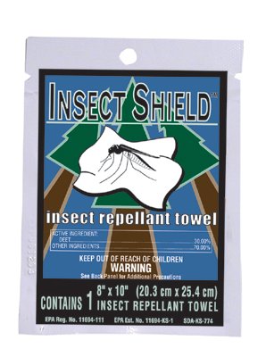 Insect Shield Insect Repellent Wipes, 8 in x 10 in, 0.4 oz, Single Premoistened Packets 253-91401