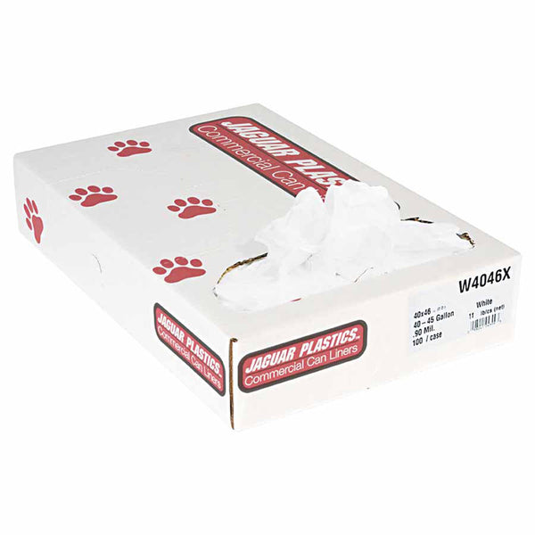 Industrial Low-Density Commercial Can Liners, 45 gal, 0.9 mil, 40 X 46, White 574-W4046X