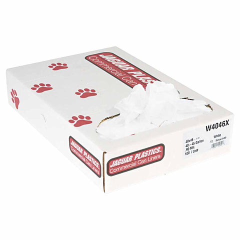 Industrial Low-Density Commercial Can Liners, 45 gal, 0.9 mil, 40 X 46, White 574-W4046X