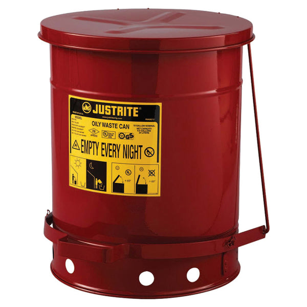 Red Oily Waste Can, 10 Gal, Foot Operated Cover 400-09300