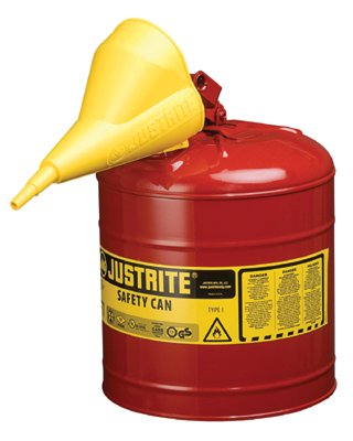 Type l Steel Safety Can, Gas, 5 gal, Red, Includes Poly Funnel/SS Flame Arrestor/Swinging Handle 400-7150110