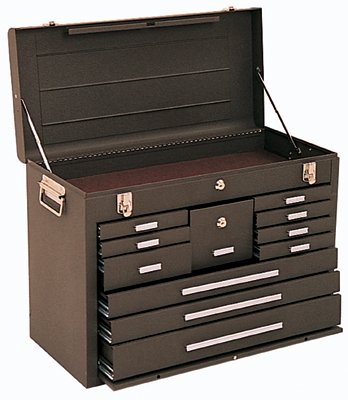 26 in Machinists' Top Chest, 26-3/4 in W x 8-1/2 in D x 18 in H, 3,000 in?, Brown Wrinkle, 11-Drawers 444-52611B