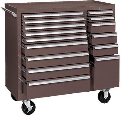 Mintenance Cart, 39-3/8 in W x 18 in D x 39 in H, 15 Drawers, Brown 444-315XB