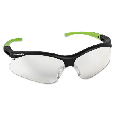 V30 Nemesis Safety Glasses, Indoor/Outdoor, Polycarbonate Lens, Uncoated, Black Frame/Green Temples, Nylon, Small 412-38480