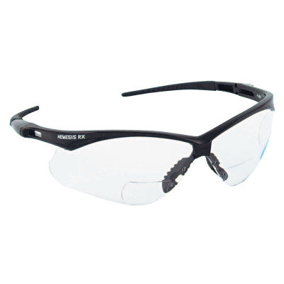 V60 Nemesis Rx Readers Prescription Safety Glasses, Clear, Polycarbonate Scratch-Resistant Lens, Black Frame/Temples, +1.0 412-28618