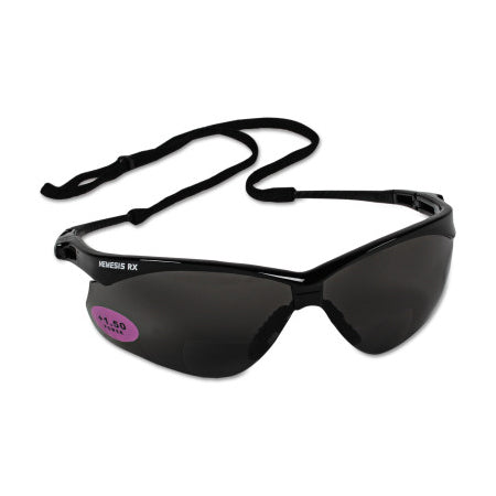 V60 Nemesis Rx Readers Prescription Safety Glasses, Smoke, Polycarbonate Scratch-Resistant Lens, Black Frame/Temples, +1.5 412-22516