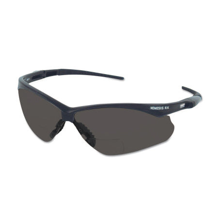 V60 Nemesis Rx Readers Prescription Safety Glasses, Smoke, Polycarbonate Scratch-Resistant Lens, Black Frame/Temples, +2.0 412-22518