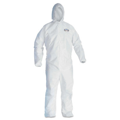 KleenGuard A30 Coveralll, Zipper Front, Elastic Back, Wrist and Ankles, Hood, White, Large 412-46113