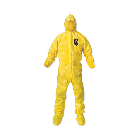 KLEENGUARD A70 Chemical Splash Protection Coveralls, Yellow, 2XL, Hood/Boots 412-00685