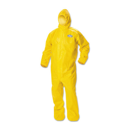 KLEENGUARD A70 Chemical Splash Protection Coveralls, Yellow, 3XL, Hood 412-09816