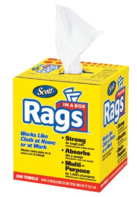 Rags In A Box Heavy Duty Disposable Towel, 9.75 in W, 12.35 in L, White 412-75260