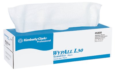 WypAll L30 Wipers, White, 9.8 in W x 16.4 in L, Pop-Up Box, 100 Sheets per Box/8 Box per Case 412-05800