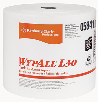 WypAll* L30 Wipers, White, 12.4 in W x 13.4 in L, Jumbo Roll, 950 per Roll/1 Roll per Case 412-05841