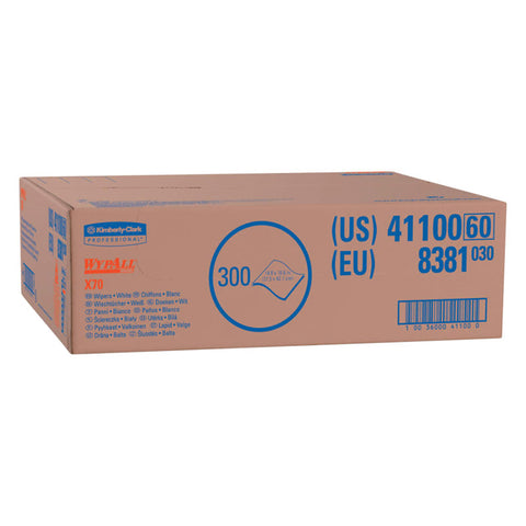 WypAll X70 Cloths, White, 14.9 in W x 16.6 in L, 300 Sheets/Unit, Box, 1 BX/BX 412-41100