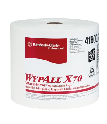 WypAll X70 Cloths, White, 13.4 in W x 12.4 in L, 870 Sheets/Roll, 1 RL/RL 412-41600
