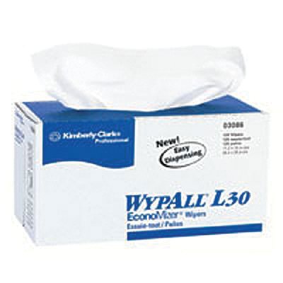 WypAll L30 Wipers, White, 10 in W x 10.8 in L, 120 Sheet, Pop-Up Box 412-03086