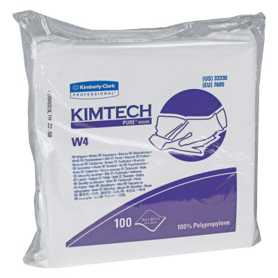 KIMTECH PURE* W4 Critical Task Dry Wipers, White, 12 in W x 12 in L, 100 Sheets per Pack/5 Packs per Case 412-33330