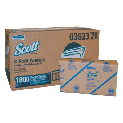 C-Fold Paper Towel, White, 10.125 in W x 13.15 in L, 200 Sheets/PK, 9 EA/CT 412-03623