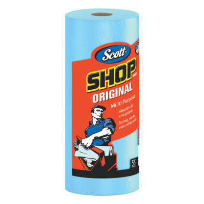 Shop Towels, Standard Roll, 10 2/5 x 11, Blue, 55/Roll 412-75147