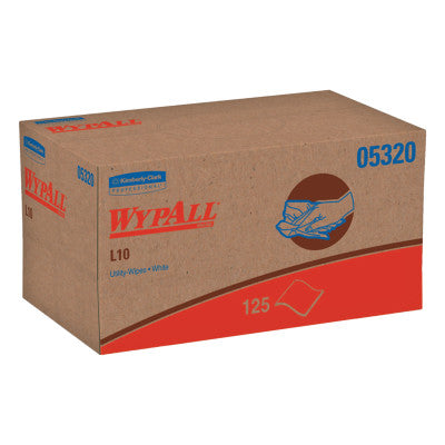 WypAll General Clean L10 Light Cleaning Towel, White, 10-1/2 in W x 9 in L, 125/Box, Pop-Up Box, 1-Ply 412-05320