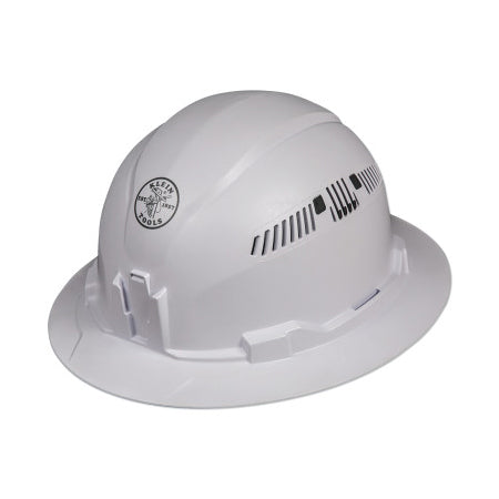 Type 1 Hard Hat, Ratchet with Pivot Suspension, Full Brim Vented, White 409-60401