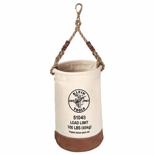 Load Rated Leather-Bottom Bucket, 1 Compartment, 17 in H, 12 in W, Off-White, With Swivel Snap 409-5104S