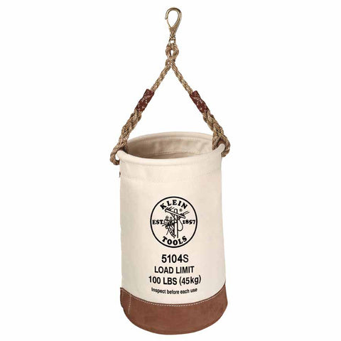 Load Rated Leather-Bottom Bucket, 1 Compartment, 17 in H, 12 in W, Off-White, With Swivel Snap 409-5104S