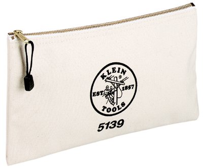 Zipper Bag, 1 Compartment, 12-1/2 in X 7 in, Canvas, White 409-5139