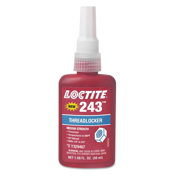 243 Medium-Strength Primerless Threadlocker, 0.5 mL, 1/4 in to 3/4 in dia, Blue 442-1330255
