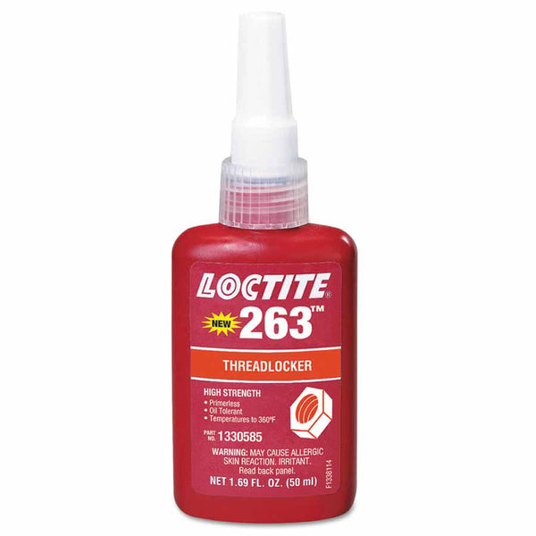 263 High Strength Red Threadlocker, 50 mL, 1 in Thread, Red 442-1330585
