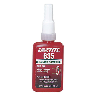 635 Retaining Compound, High Strength/Slow Cure, 50 mL Bottle, Green, 4,000 psi 442-135516