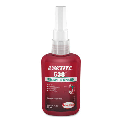 638 Retaining Compound Maximum Strength, 50 mL Bottle, Green, 4500 psi 442-1835936