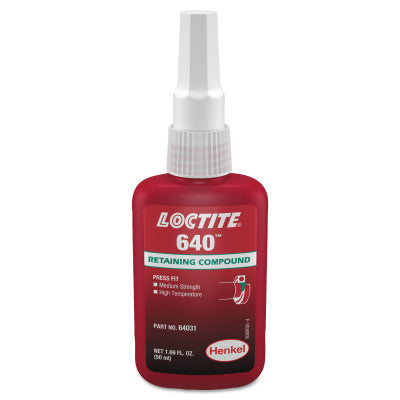 640 Retaining Compound, Med Strength/High Temp, 50 mL Bottle, Green, 3000 psi 442-135520