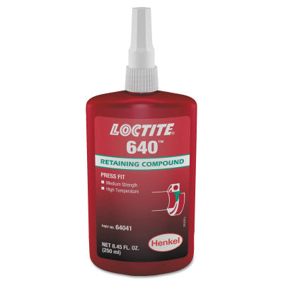 640 Retaining Compound, Med Strength/High Temp, 250mL Bottle, Green, 3000 psi 442-135521